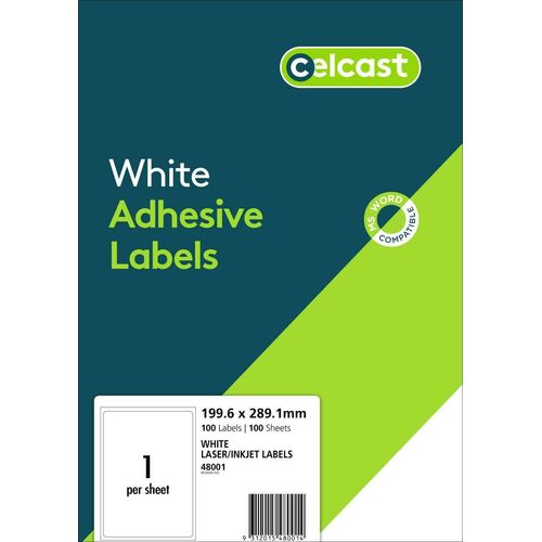 Shipping Labels INKJET / LASER LABELS 199.6x289.1mm 100 Per Pack 1UP , 100 LABELS (Avery L7167)