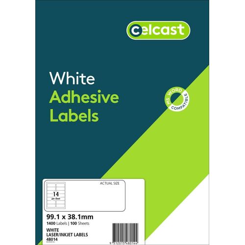 Shipping Labels INKJET / LASER LABELS 99.1x38.1mm 100 Per Pack 14UP , 1400 LABELS (Avery L7163)