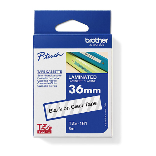 Brother TZe-161 Laminated Tape 36mm x 8m - BLACK-ON-CLEAR (Genuine)