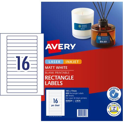Avery Permanent Multi-purpose Labels - 145 x 17mm - 400 Labels ( L7674) - 959024