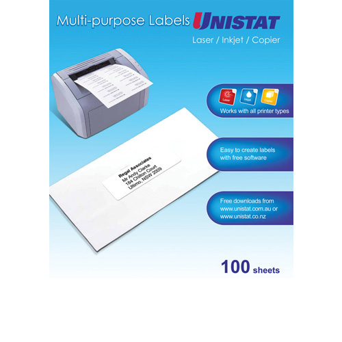2 X Unistat White Multi Purpose Labels 1 Labels/Sheet  297x210mm - 100 Pack