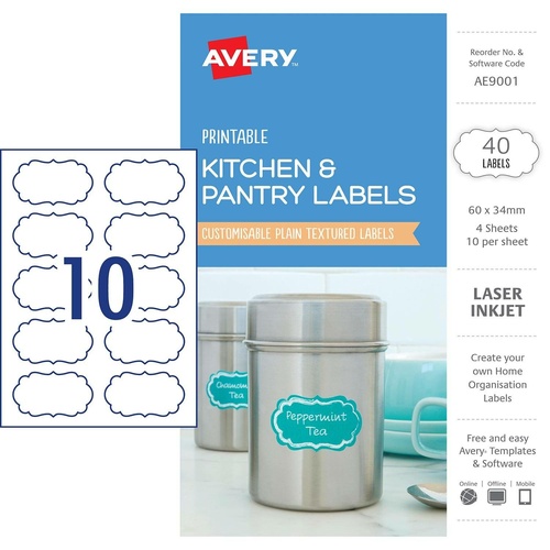 Avery Kitchen & Pantry Labels White 60x34mm 40 Pack - AE9001