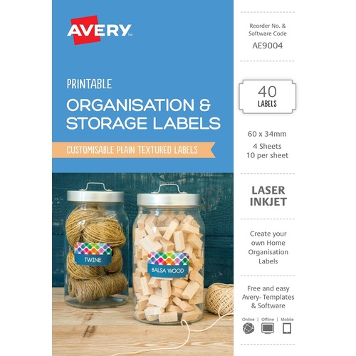 Avery AE9004 Labels Printable Organisation & Storage 40 Per Pack - White