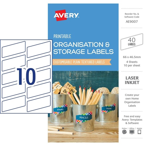Avery AE9007 Labels Printable Organisation & Storage 40 Per Pack - White