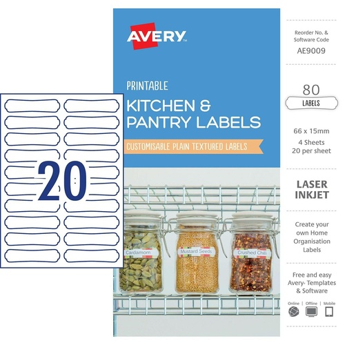 Avery AE9009 Labels Printable Organisation & Storage 80 Per Pack - White