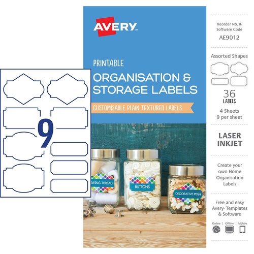 Avery AE9012 Labels Printable Organisation & Storage Assorted 40 Per Pack - White