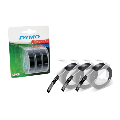 Dymo Embossing Label Tape 9mm x 3m (3 Pack) - Black