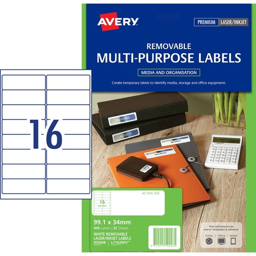 Avery L7162rev Laser Label Address 16 Per Page 25 Pack - 959048