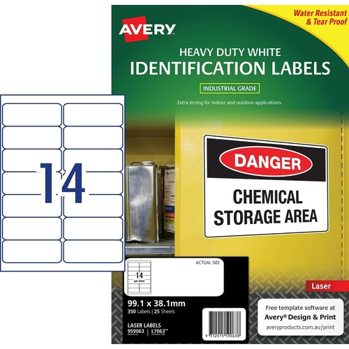 Avery Laser Label L7063 Address Heavy Duty 14 up Pack 25 - 959063  