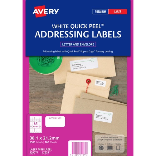 Avery L7651 Laser Mini Address Labels 65 Per Page 100 Pack - 959071