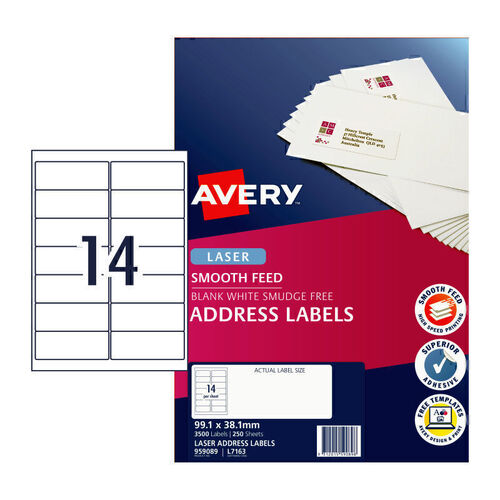 Avery L7163 Laser Labels Quick Peel 14 Per Page 250 Pack - 959089