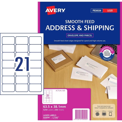 Avery L7160 Laser Labels Quick Peel 21 Per Page 250 Pack - 959090