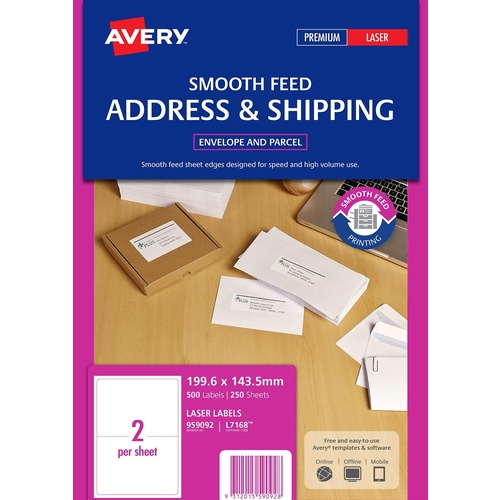 Avery L7168 Label Laser Shipping 2 Per Page 250 Pack - 959092