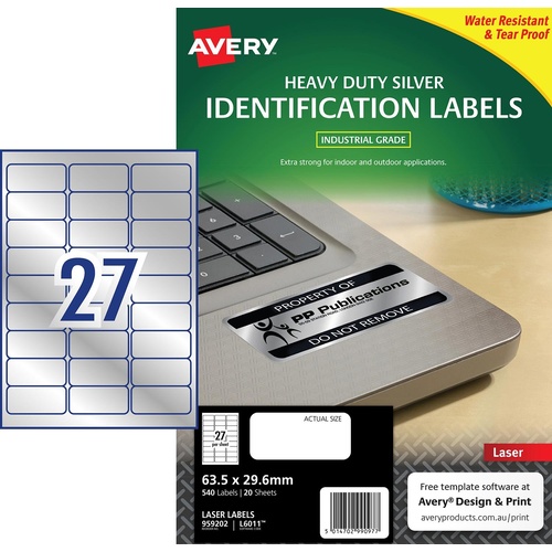 Avery L6011 Laser Heavy Duty Labels Silver 27 Per Page 2 Pack - 959202