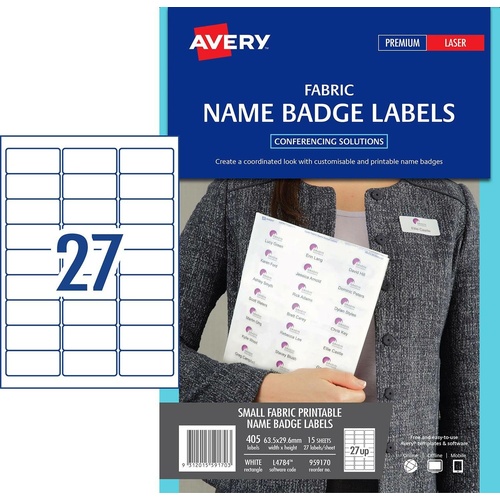 Avery L4784 Laser Labels Fabric Name Badge Labels Acetate Silk 15 Pack - 959170