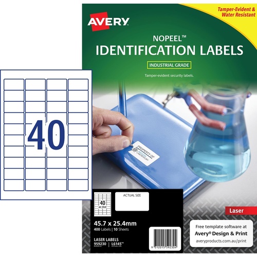 Avery L6145 No Peal Label EXTRA STRONG 40 Per Page 10 Pack - 959230