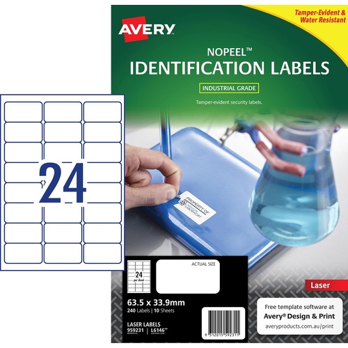 Avery L6146 No Peal Label 24 Per Page 10 Pack - 959231