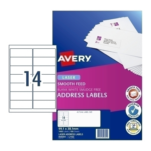 Avery L7163 Label Laser Smooth Feed 14 Per Page 100 Pack - 959304