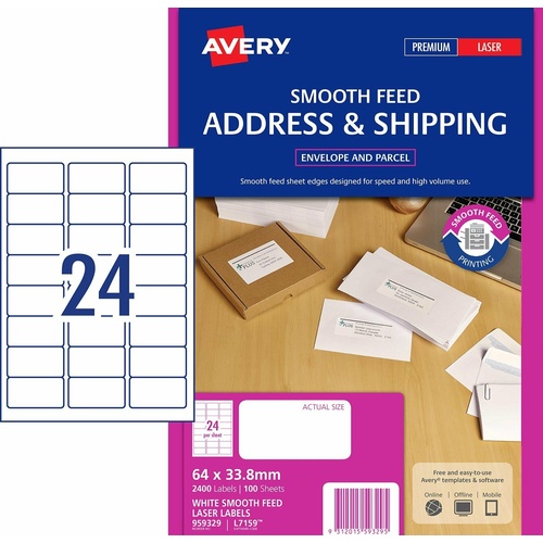 Avery L7159 Label Laser Smooth Feed 24 Per Page 100 Pack - 959329