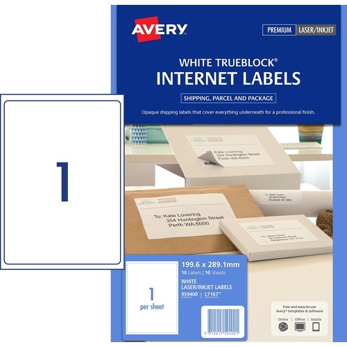 Avery L71671 Laser Labels Internet Shipping 1 Per Page 10 Pack - 959400