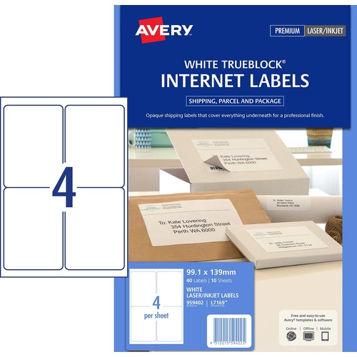 Avery L7169 Laser Labels Internet Shipping 4 Per Page 4 Pack - 959402