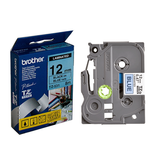 Brother TZe-531 Laminated Tape 12mm x 8m - Black on Blue (Genuine)