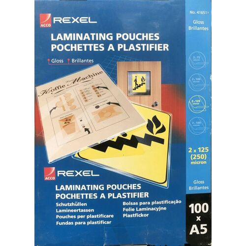 Rexel Laminating Pouch A5 125 Micron Pack 100 Gloss - 41651
