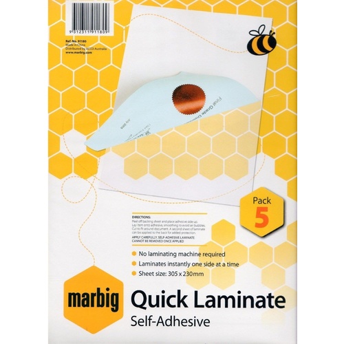 Marbig Laminating Sheets Quick Laminate Self Laminate - 5 Pack