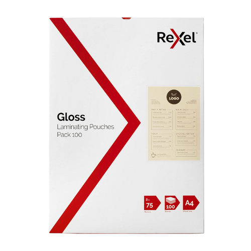 Rexel A4 Laminating Pouches Clear 75 Micron 41621 - 100 Pack