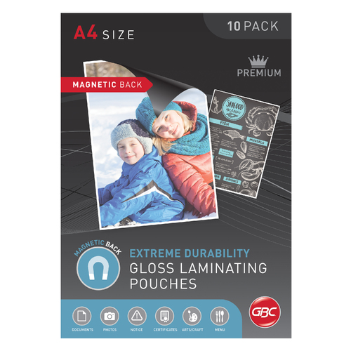 GBC A4 Laminating Pouches Gloss 175 Micron Extreme Durability Magnetic 10 Pack - BLMAGA4
