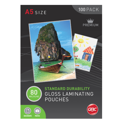GBC A5 Laminating Pouches Gloss 80 Micron Standard Durability 100 Pack - BL80MA5