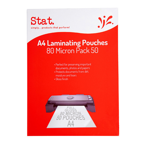 Stat A4 Laminating Pouches 80 Micron - 50 Pack 48066