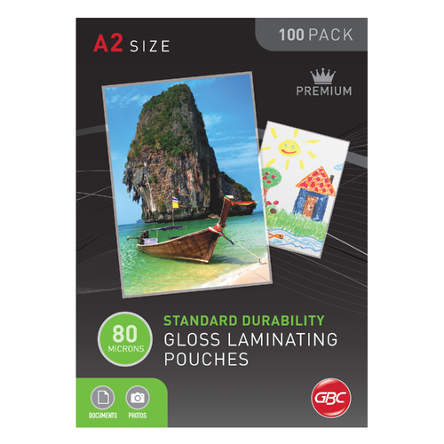 GBC A2 Laminating Pouches Gloss 80 Micron Standard Durability 100 Pack - BL80MA2