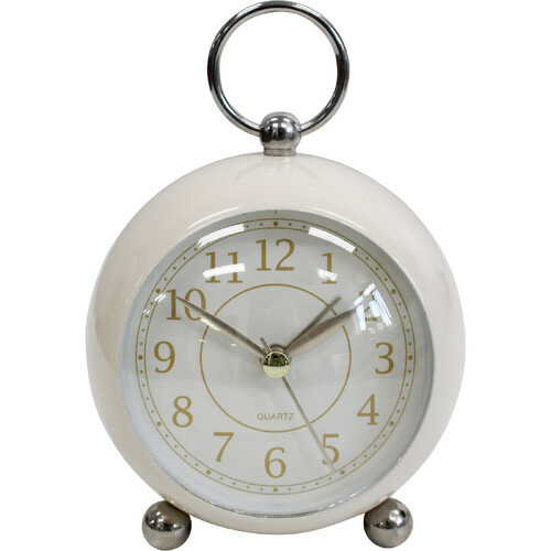 Alarm Clock Petite Ivory Metal Glass And Plastic 13cm