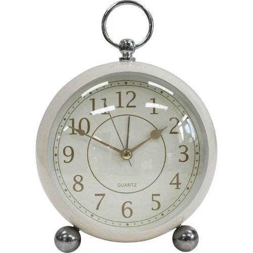 Alarm Clock Large Ivory Metal Glass And Plastic 15.5cm