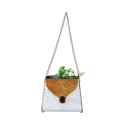 Garden Zinc Galvanised Rust Handbag Planter With Chain - Small