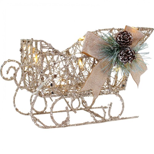 Gold Sleigh With Lights Christmas Decoration Xmas 