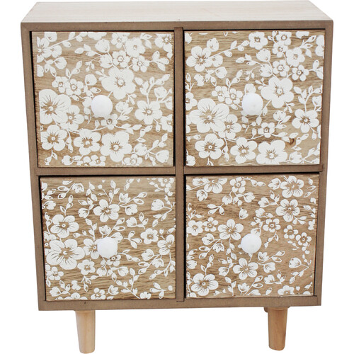 Drawers With Floral Pattern - White
