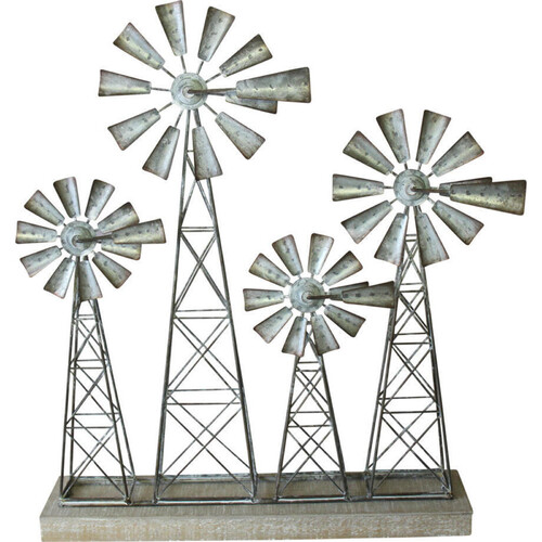 Metal Standing Windmills With Wooden Stand - 54.5cm