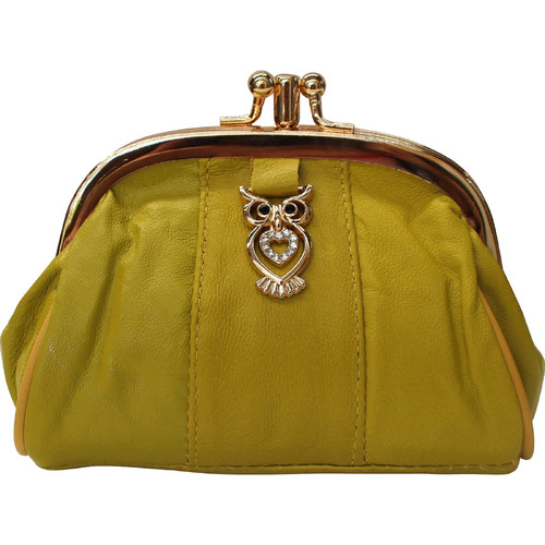 Leather Purse Owl Chartreuse Gold