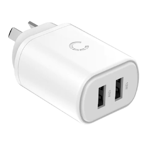 Cygnett PowerPlus 12W Dual Port USB-A PD Wall Charger - White
