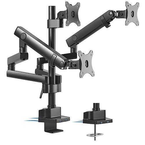 Brateck Triple Monitor Aluminum Slim Pole Held Mechanical Spring Monitor Arm Fit Most 17"-27" Monitors Up to 7kg per screen