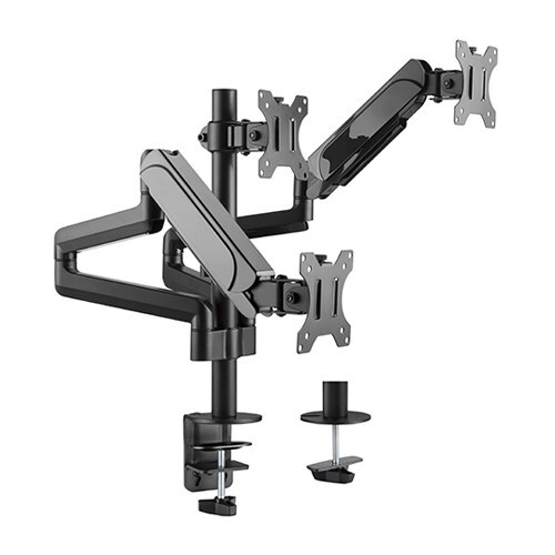 Brateck Triple Monitors Pole-Mounted Gas Spring Monitor Arm Fit Most 17"-27" Monitors Up to 7kg per screen