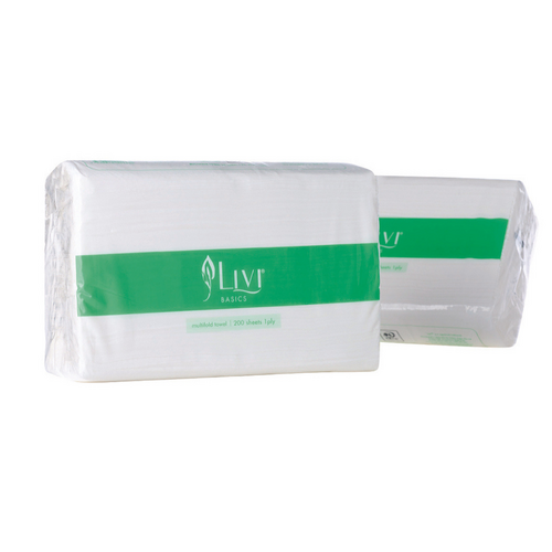 Livi 1Ply Basics Bathroom Paper Towel Multifold 200 Sheets 20 Pack - 7200