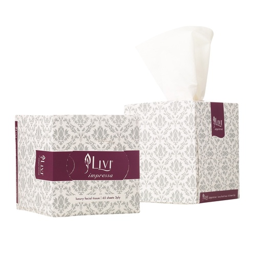 Livi Impressa (Shea Butter Lotion) Facial Tissue Cube - 3ply 65 Sheets per Box 3301 - 24 Boxes