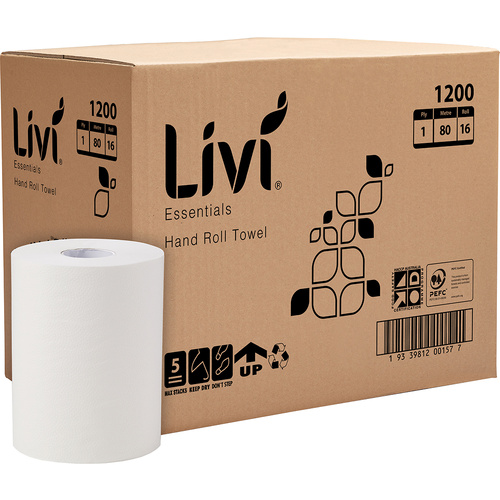 Livi Essentials Bathroom Paper Towel Roll 1Ply 80m Box Of 16 - 1200