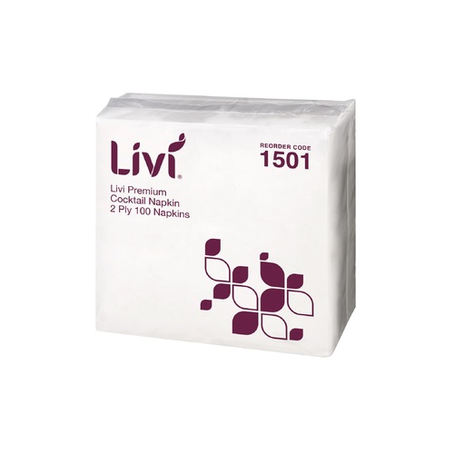 Livi Premium Cocktail Napkins 2Ply 100 Sheets 30 Pack - 1501