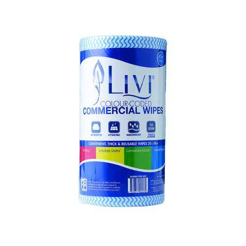 Livi Essentials Commercial Wipes Blue 90 Sheets 4 Pack - 6004