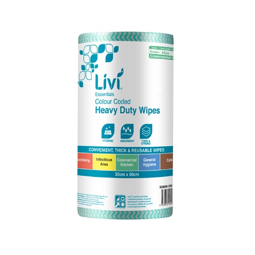 Livi Essentials Commercial Wipes Green 90 Sheets 4 Pack - 6006