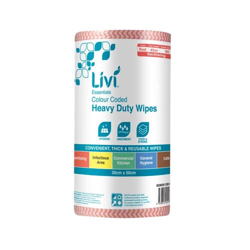 Livi Essentials Commercial Wipes Red 90 Sheets 4 Pack - 6007